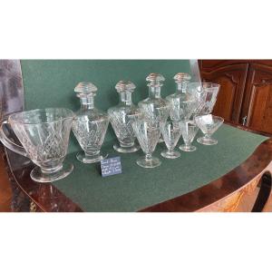 Saint Louis Art Deco Service 58 Glasses, 2 Jugs, 4 Carafes Astrid Model