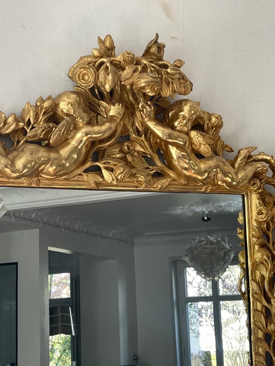 Miroir Aux Putti XVIII è Très Bel état Dorure à La Feuille D’or -photo-2