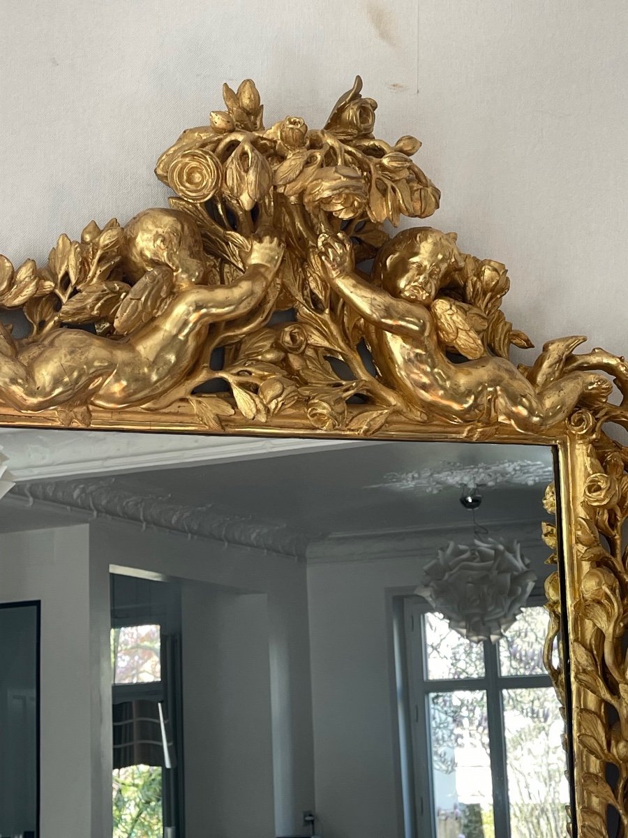 Mirror With Putti XVIII Th Very Good Condition Gold Leaf Gilding-photo-2