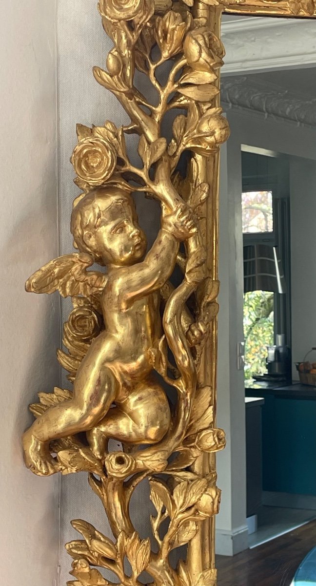 Mirror With Putti XVIII Th Very Good Condition Gold Leaf Gilding-photo-3