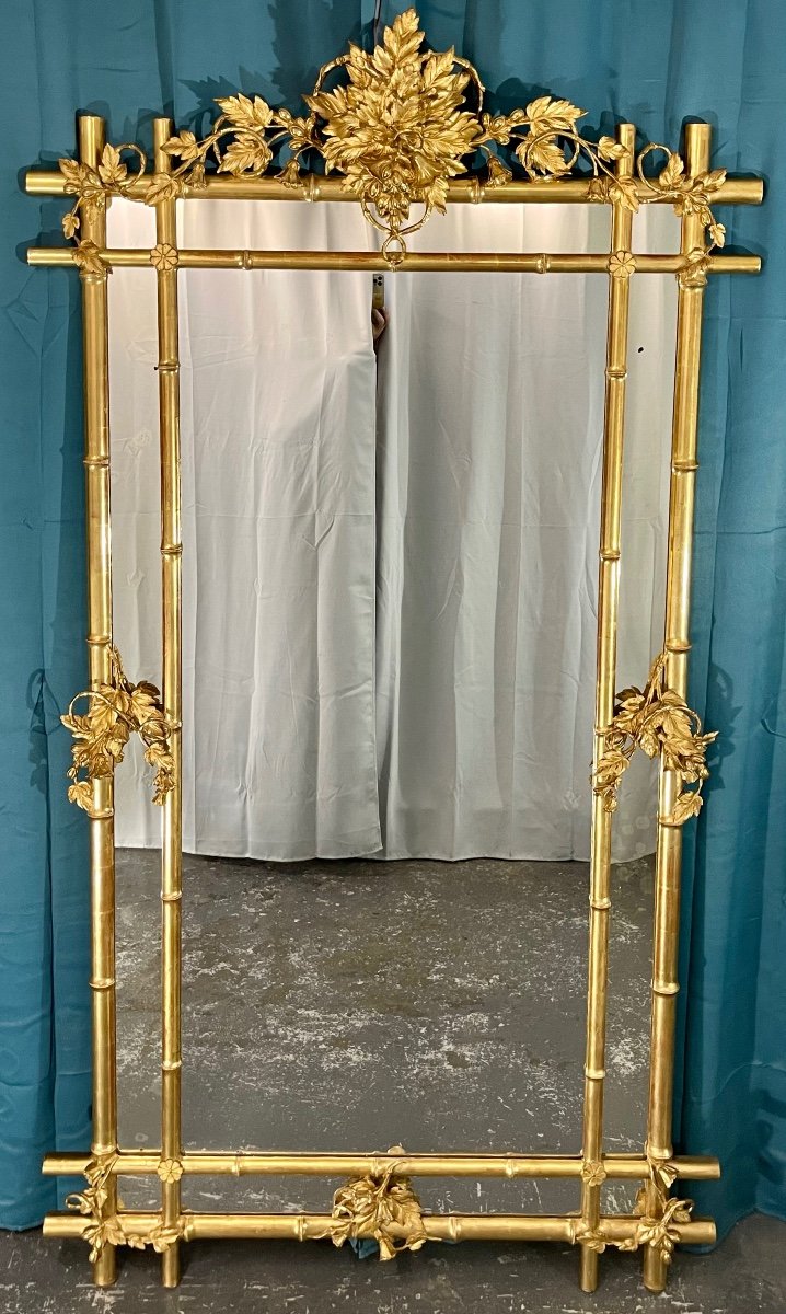 Exceptional Large Mirror 1900 H 218 X 118 Cm Superb Gilding-photo-2