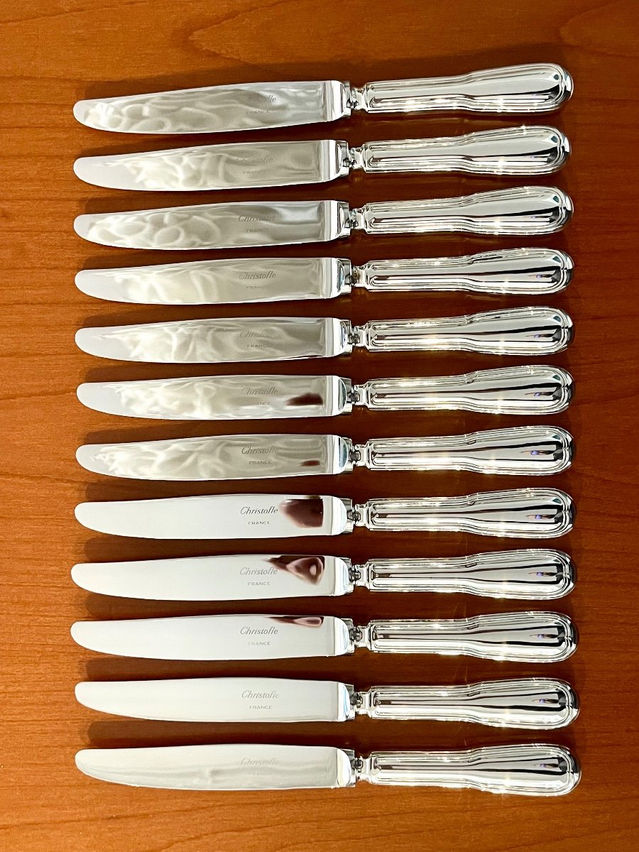 Christofle Chinon Filet 12 Couteaux De Table Très Bon état -photo-2
