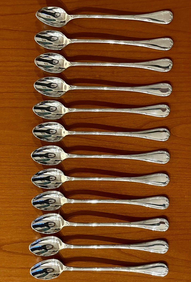 Christofle Rare, 12 Spoons A Mazagran, Jam, Soda Ribbons Model -photo-3