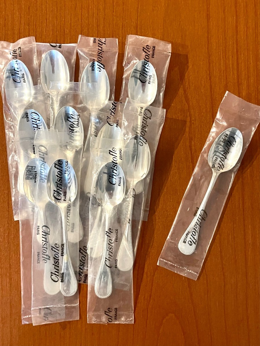 Christofle Perles 12 New Moka Coffee Spoons In Sealed Blister