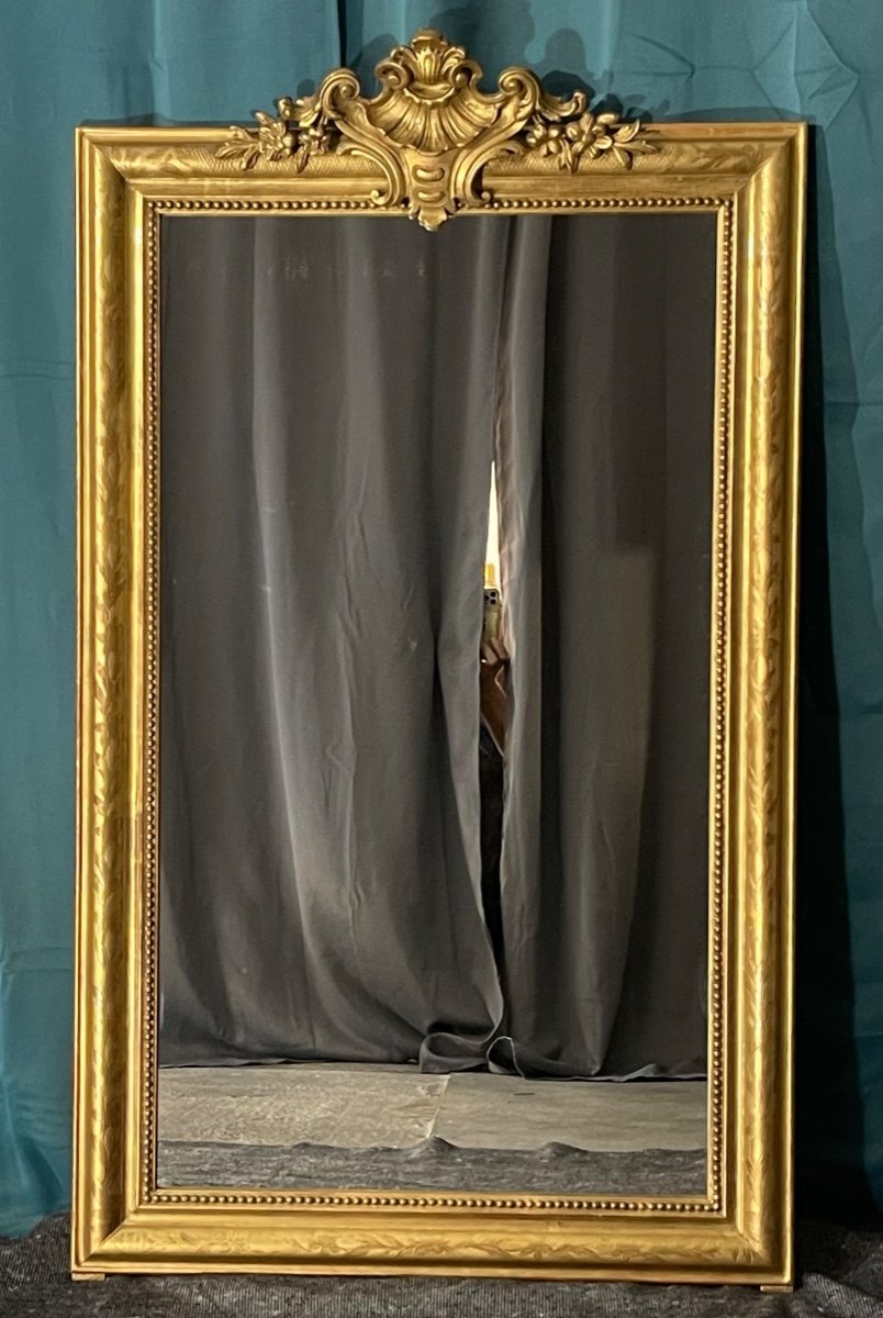 Miroir Ancien 140x82,5 cm D’époque XIXè Louis Philippe ,décor Floral ,très Bon état -photo-3