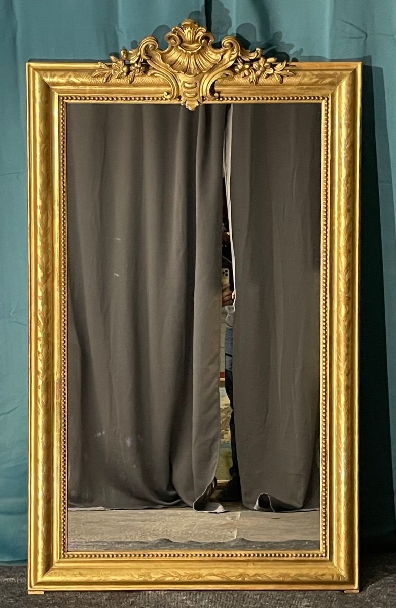 Antique Mirror 140x82.5 Cm From The 19th Century Louis Philippe, Floral Decor, Very Good Condition -photo-4
