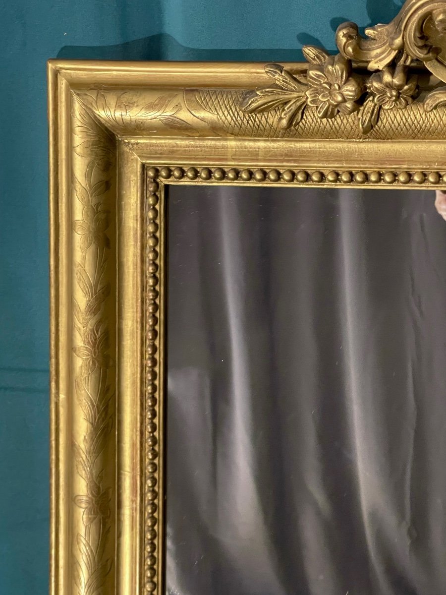 Miroir Ancien 140x82,5 cm D’époque XIXè Louis Philippe ,décor Floral ,très Bon état -photo-1
