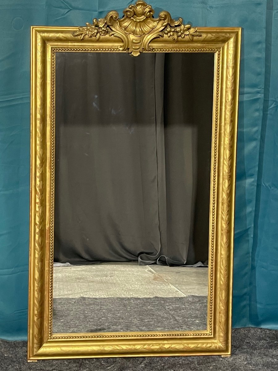 Miroir Ancien 140x82,5 cm D’époque XIXè Louis Philippe ,décor Floral ,très Bon état 