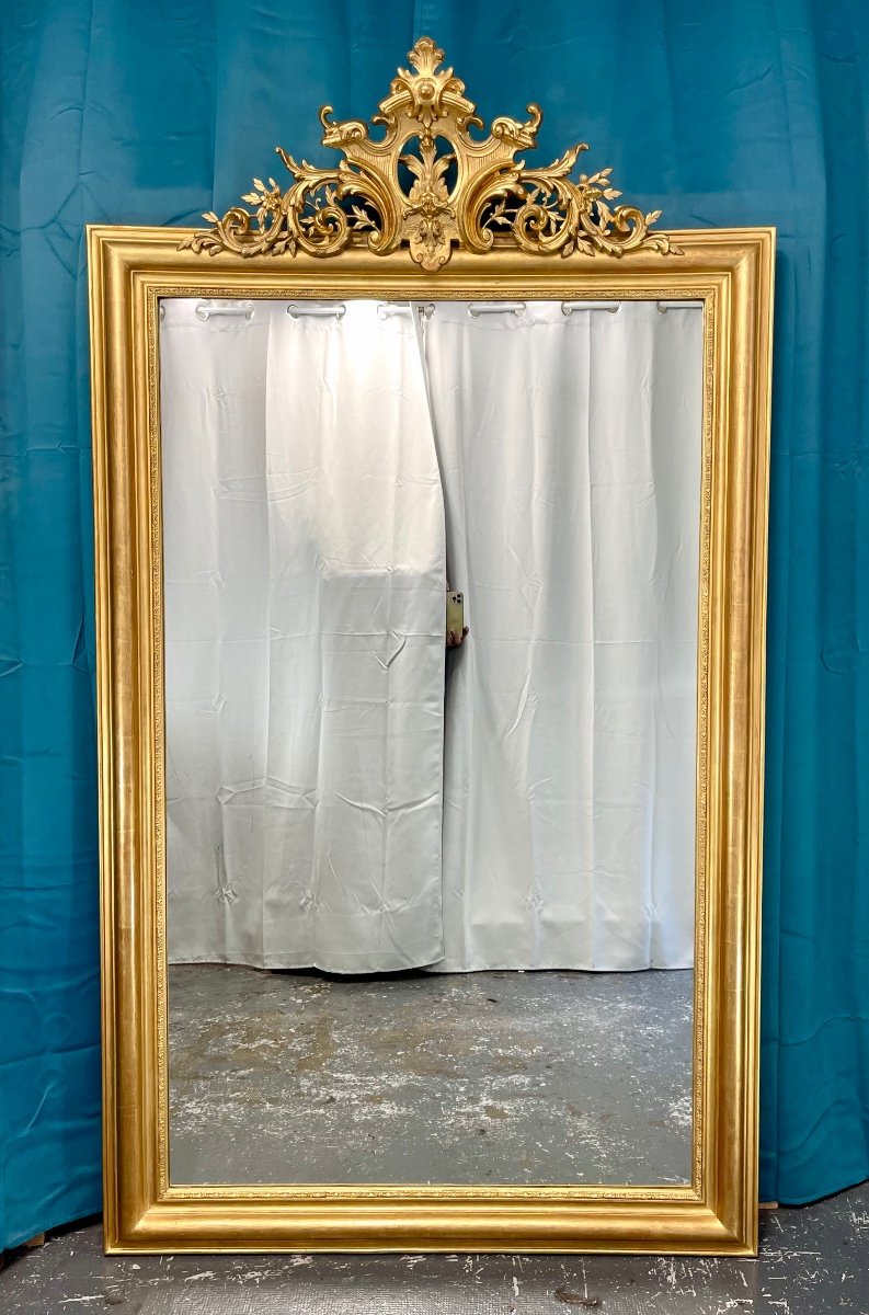 Large Louis Philippe Mirror With High Fronton 196 Cm C 112 Cm -photo-2