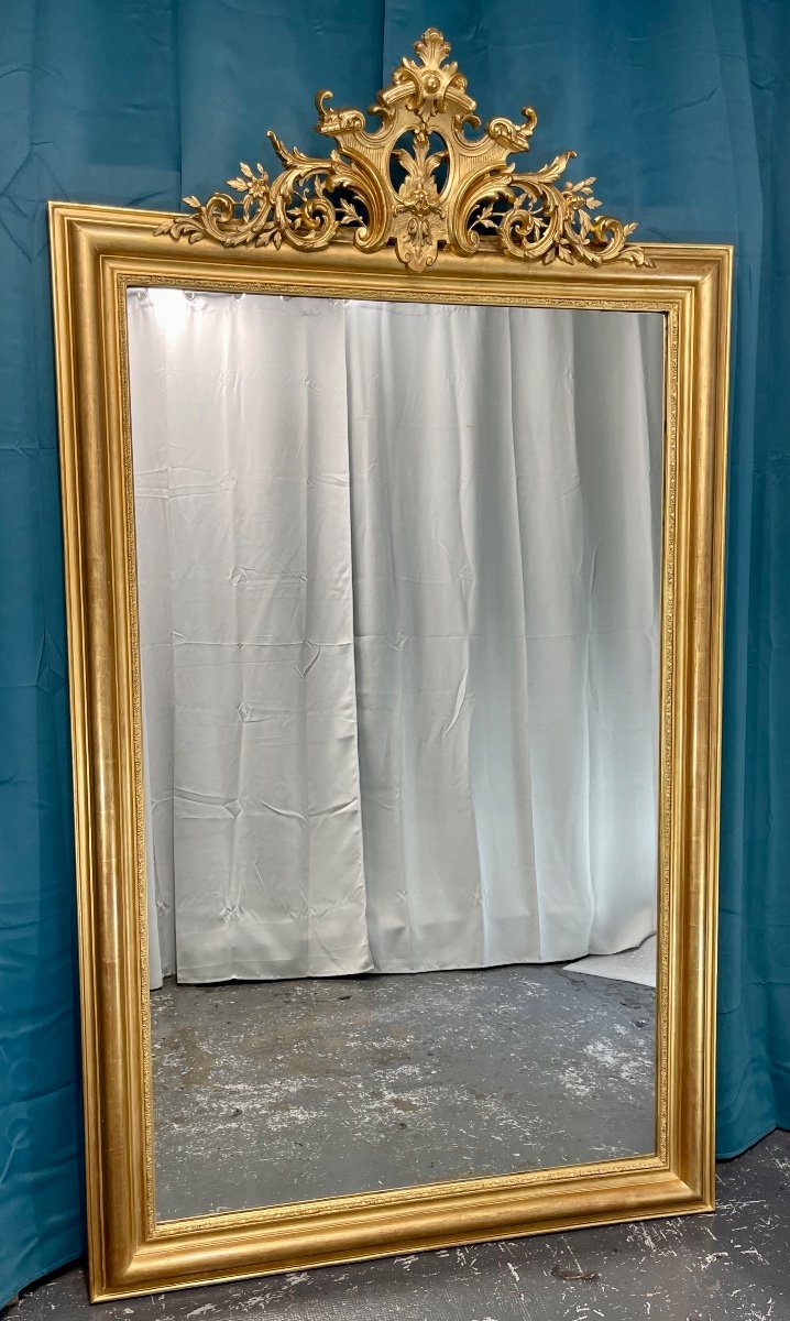 Large Louis Philippe Mirror With High Fronton 196 Cm C 112 Cm -photo-1