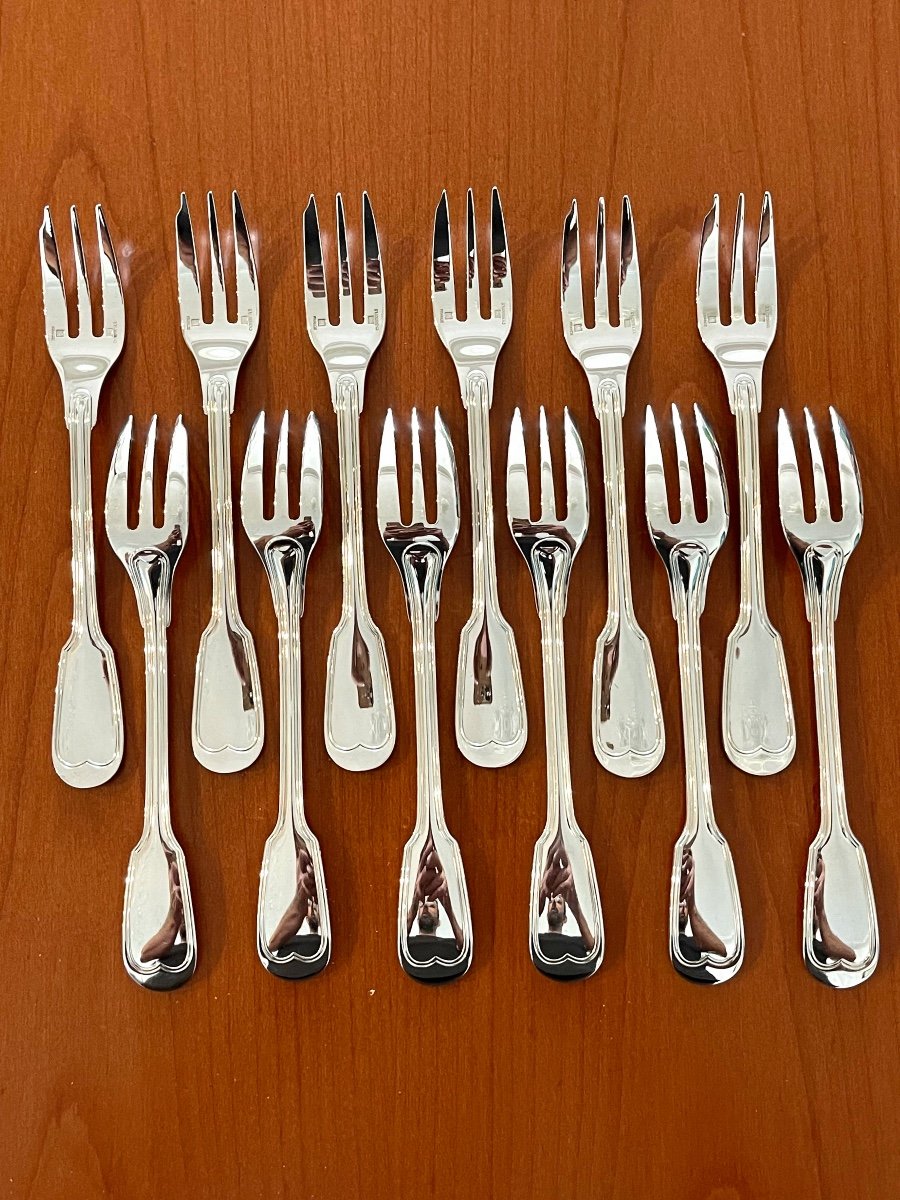 Christofle Chinon 12 Cake Dessert Forks New Condition -photo-2