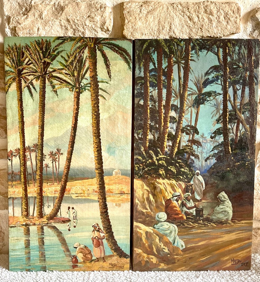 Pair Of Paintings, Orientalist Paintings Signed Hager 1925 -photo-2