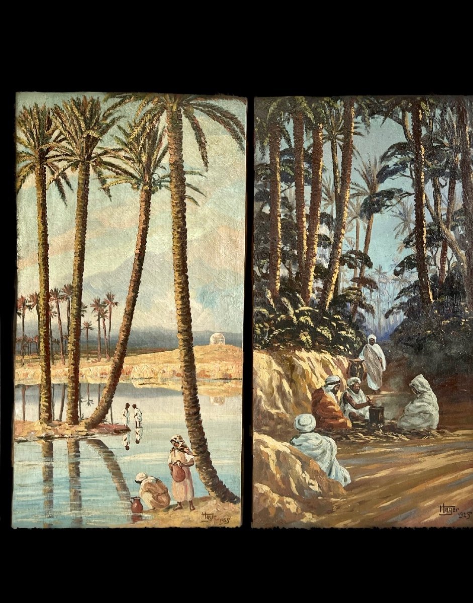 Pair Of Paintings, Orientalist Paintings Signed Hager 1925 