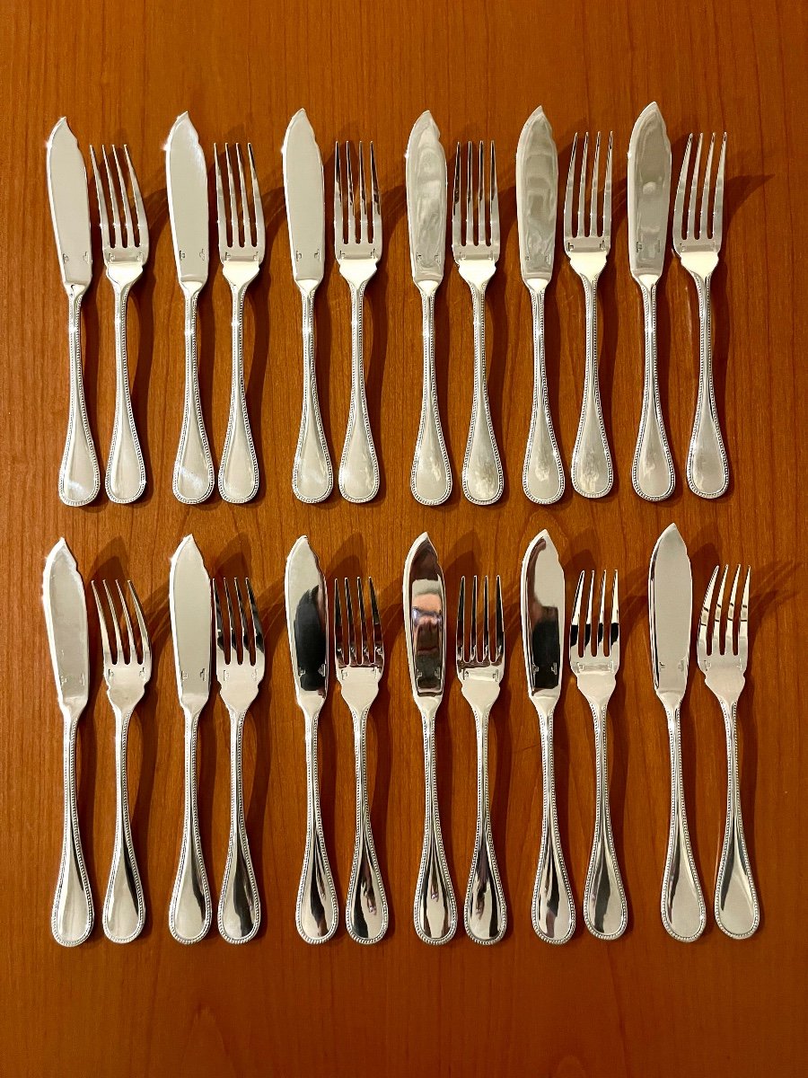 Christofle Perles 12 Fish Cutlery (24 Pieces) Very Good Condition -photo-2