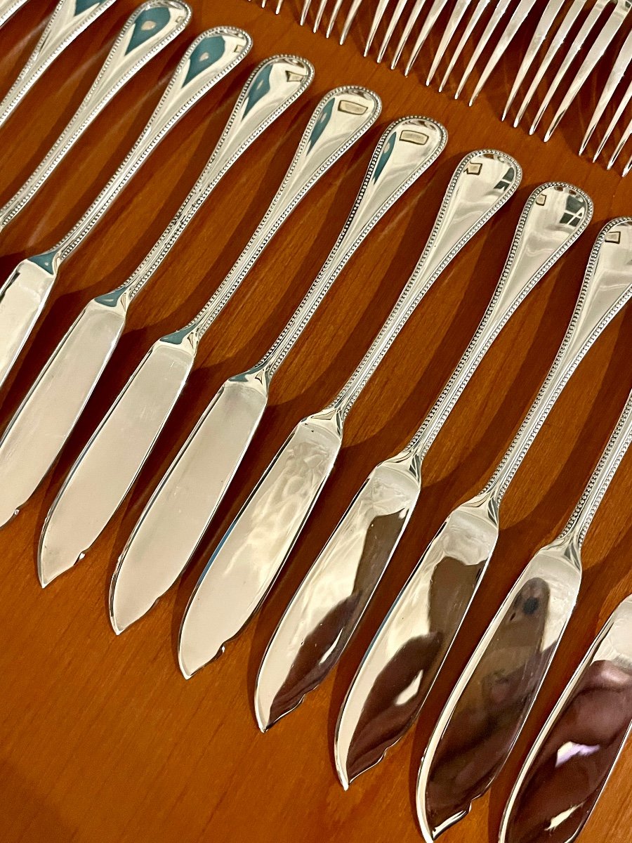 Christofle Perles 12 Fish Cutlery (24 Pieces) Very Good Condition -photo-4