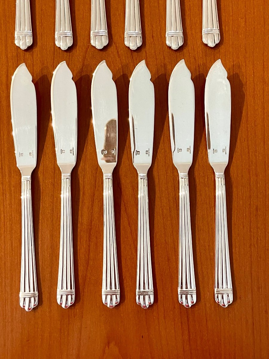 Christofle Aria Fish Cutlery:  6 Knives, 6 Forks, Good Condition -photo-2