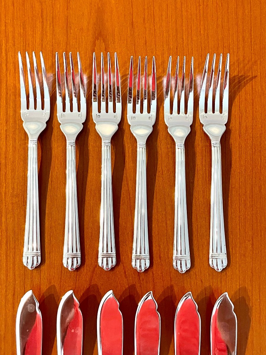 Christofle Aria Fish Cutlery:  6 Knives, 6 Forks, Good Condition -photo-4