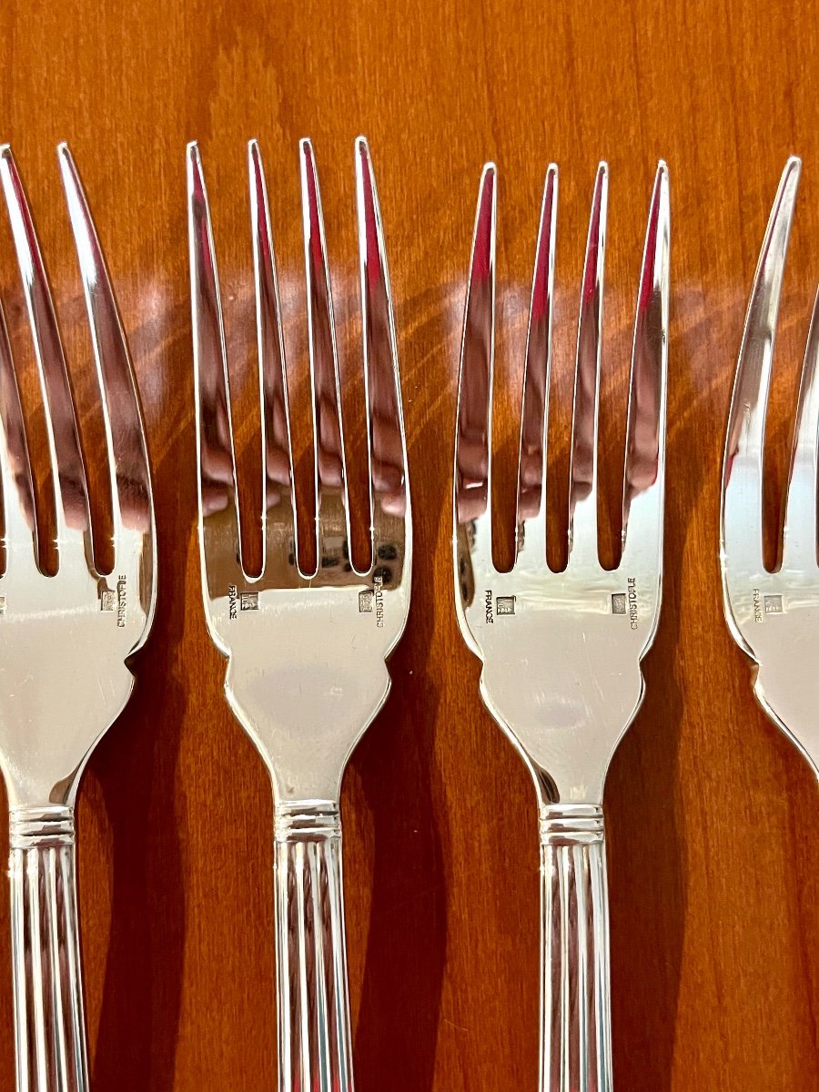 Christofle Aria Fish Cutlery:  6 Knives, 6 Forks, Good Condition -photo-2