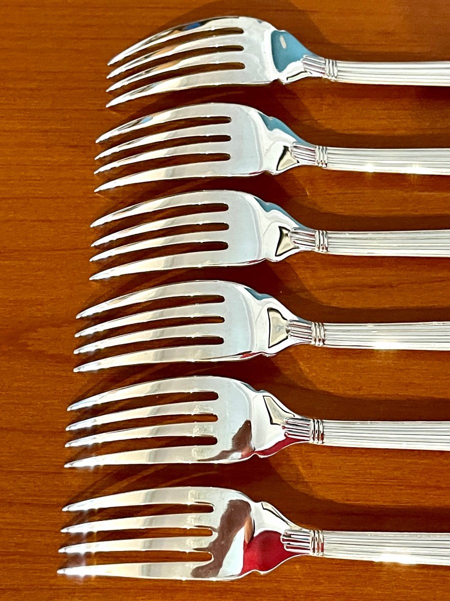 Christofle Aria Fish Cutlery:  6 Knives, 6 Forks, Good Condition -photo-4