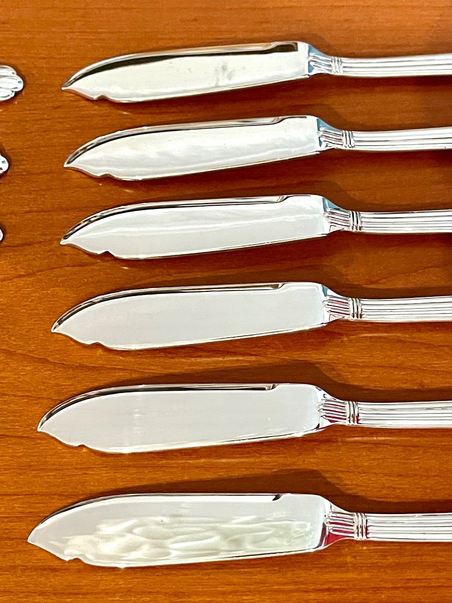 Christofle Aria Fish Cutlery:  6 Knives, 6 Forks, Good Condition -photo-5