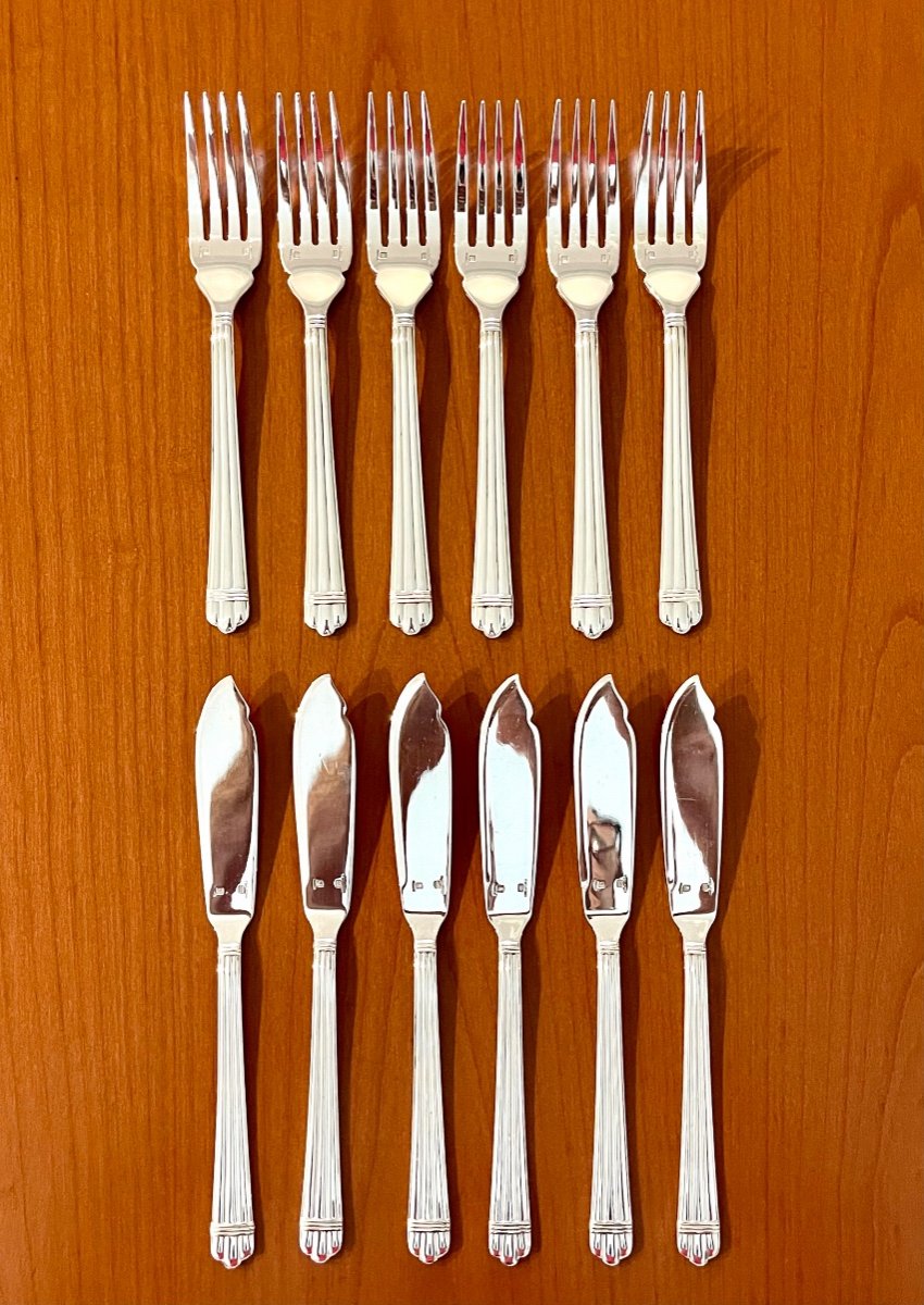 Christofle Aria Fish Cutlery:  6 Knives, 6 Forks, Good Condition 