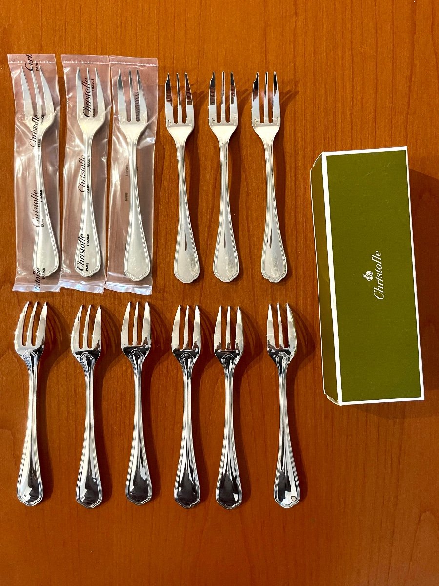 Christofle Spatours 12 Cake Dessert Forks Excellent Condition-photo-2