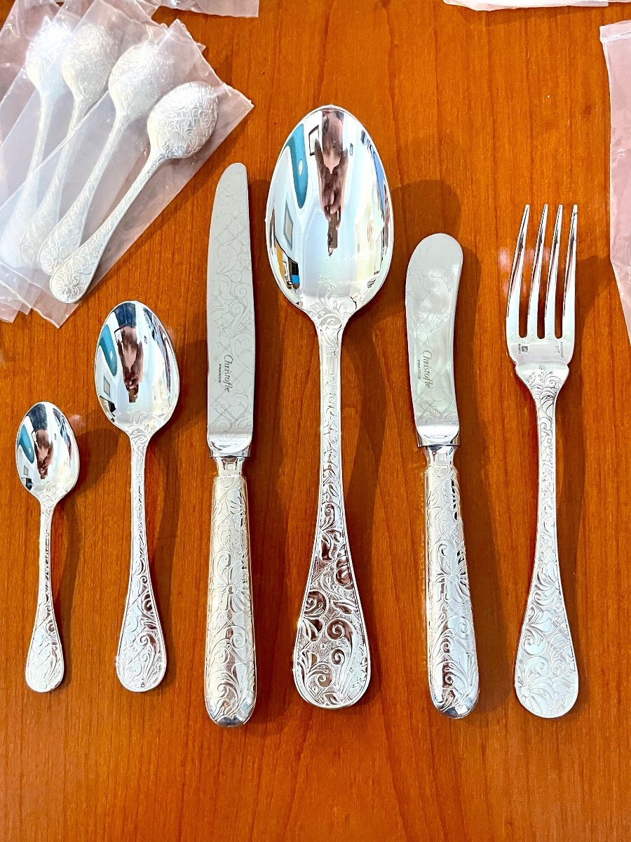 Christofle Jardin d'Eden, Spoon Knives, Butter Knife, Fish Forks Lot Or Lé-photo-3