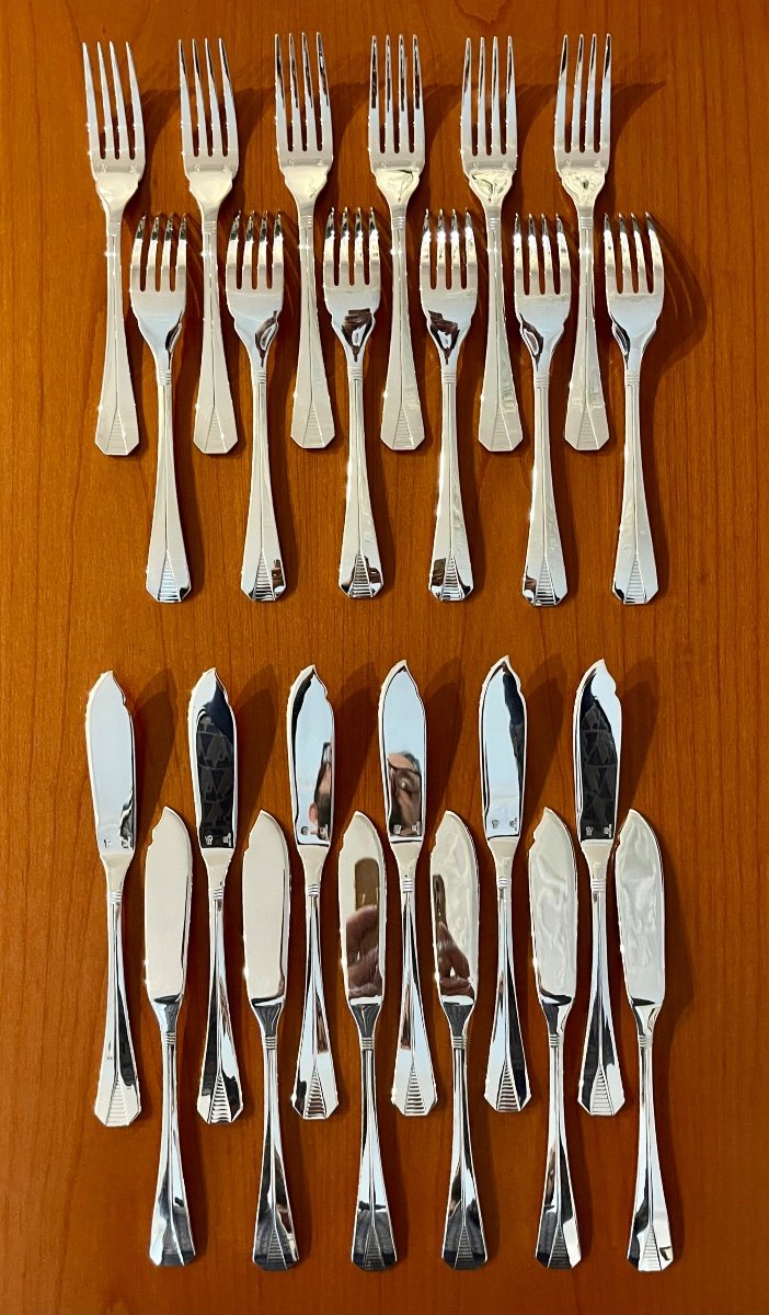 Christofle Atlantide, 12 Fish Cutlery With Serving Cutlery, New Condition -photo-2