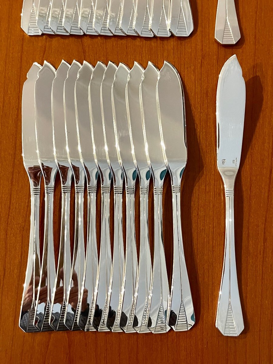 Christofle Atlantide, 12 Fish Cutlery With Serving Cutlery, New Condition -photo-3