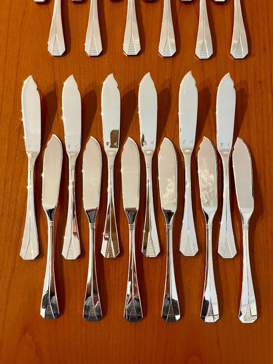 Christofle Atlantide, 12 Fish Cutlery With Serving Cutlery, New Condition -photo-1