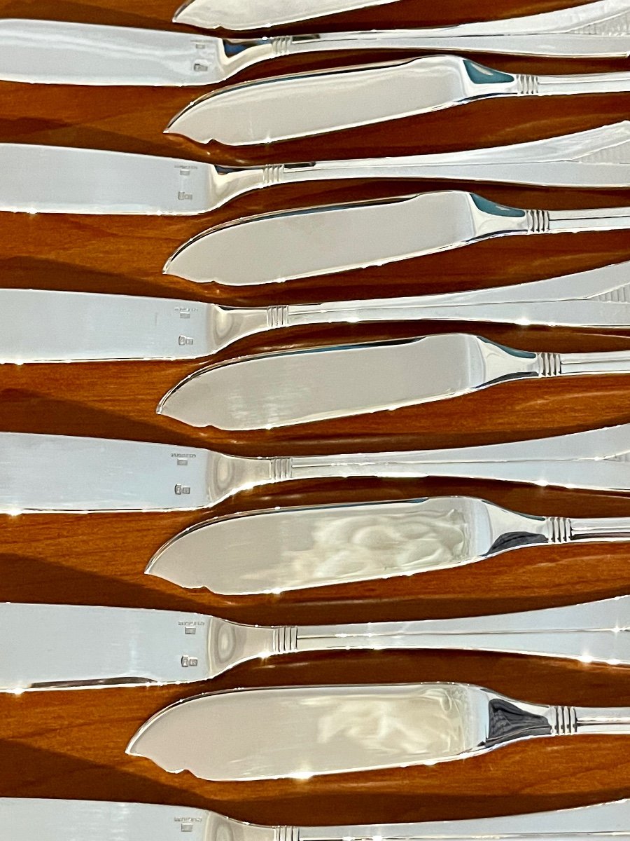 Christofle Atlantide, 12 Fish Cutlery With Serving Cutlery, New Condition -photo-2