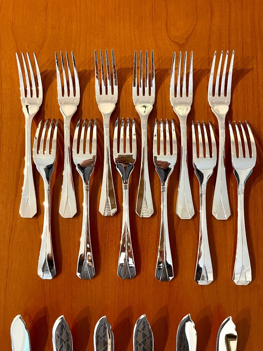 Christofle Atlantide, 12 Fish Cutlery With Serving Cutlery, New Condition -photo-3