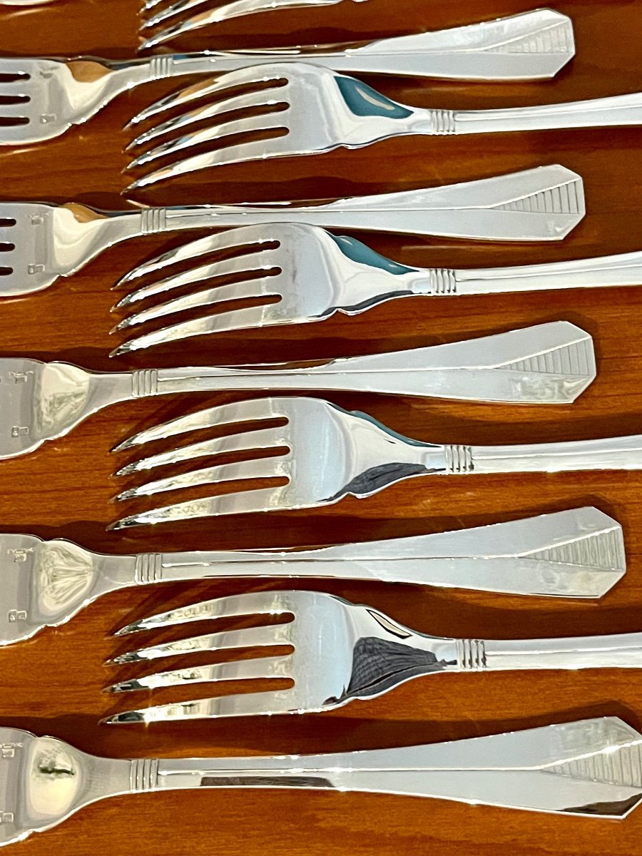 Christofle Atlantide, 12 Fish Cutlery With Serving Cutlery, New Condition -photo-4