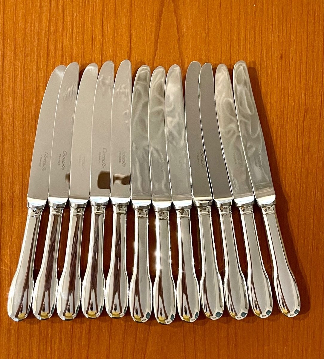 Christofle Cluny, 12 Cheese Knives Entremet Dessert 19.5 Cm, Very Good Condition -photo-3