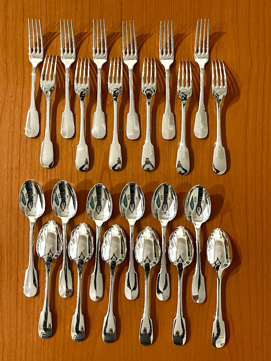 Christofle Cluny, Dessert Cutlery, 12 Forks And 12 Spoons, Very Good Condition -photo-2