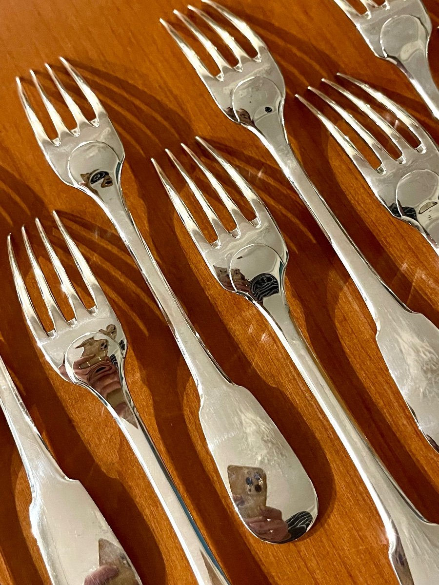 Christofle Cluny, Dessert Cutlery, 12 Forks And 12 Spoons, Very Good Condition -photo-4