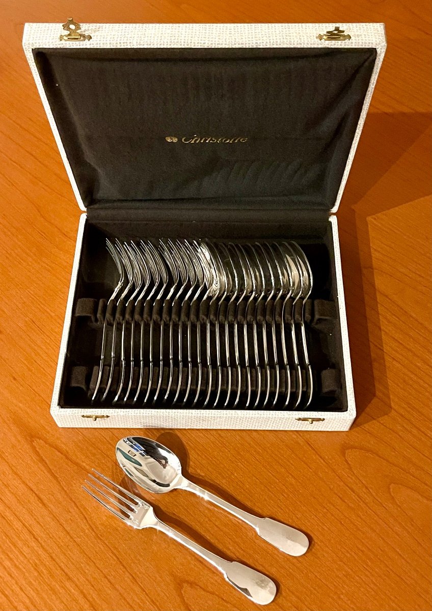 Christofle Cluny, Dessert Cutlery, 12 Forks And 12 Spoons, Very Good Condition 