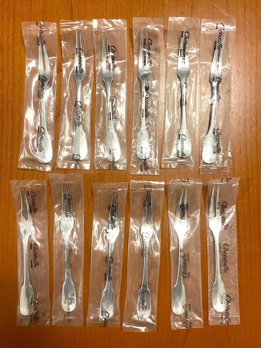 Christofle Cluny, 12 Snail Forks, Shellfish, Appetizer Picks New In Blister Pack -photo-2