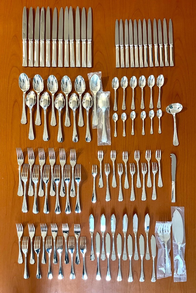 Christofle Atlantide, 100-piece Cutlery Set, Excellent Condition, With Silverware.-photo-4