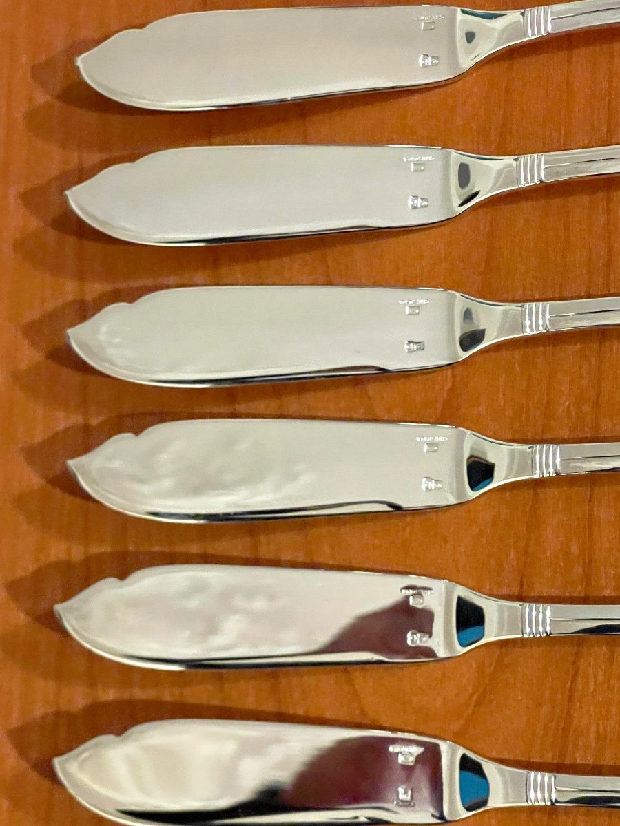 Christofle Atlantide, 6 Fish Cutlery Sets: 12 Pieces, New Condition -photo-4