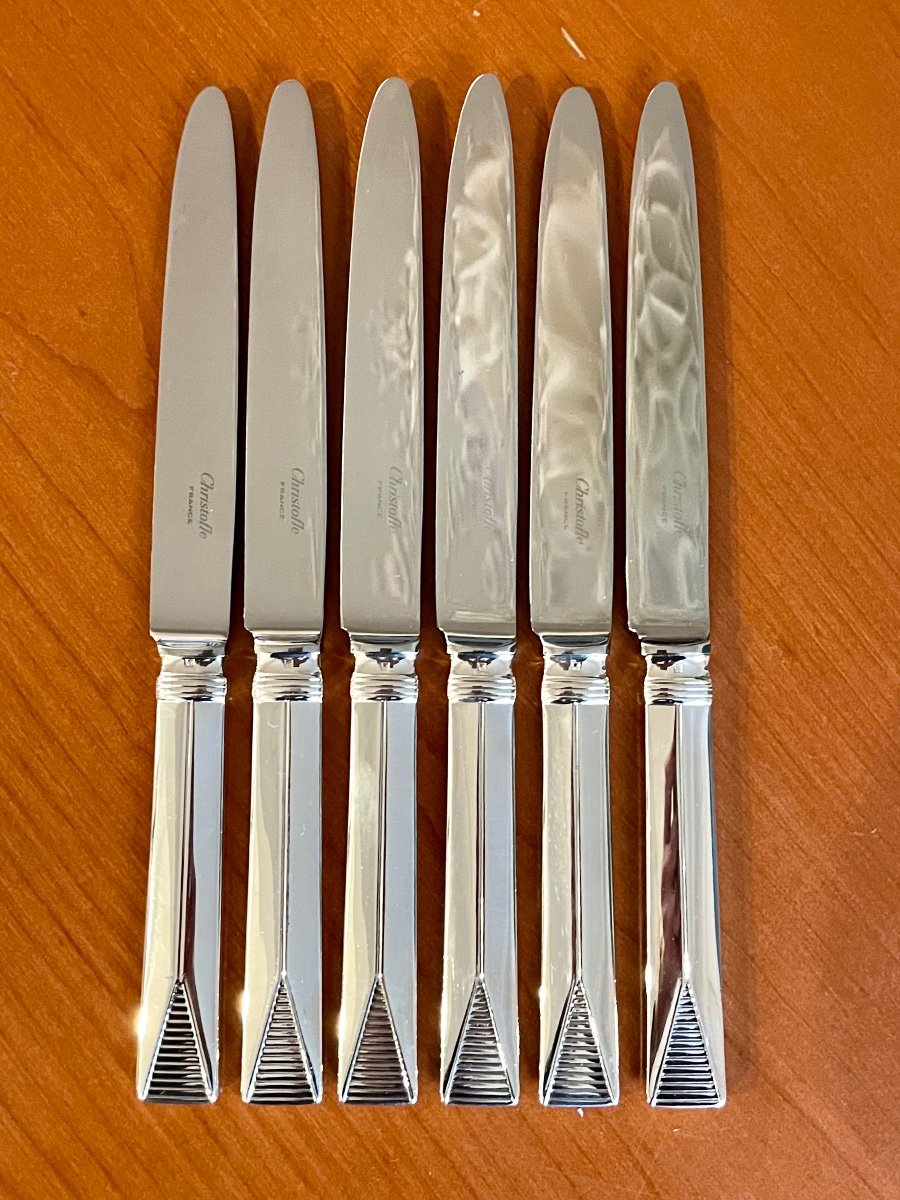 Christofle Atlantide, 6 Table Knives 24.5 Cm Art Deco Very Good Condition 