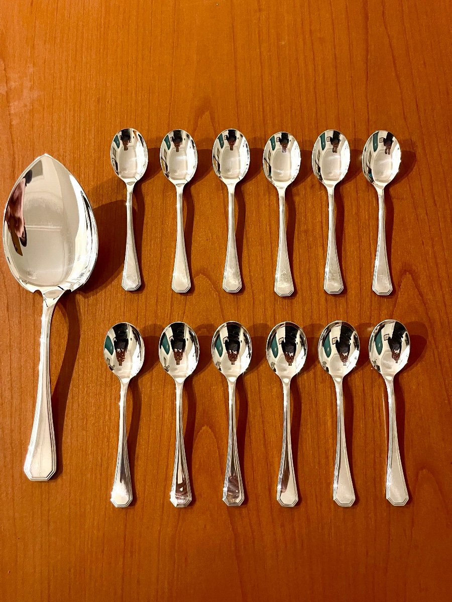 Christofle America, 12 Ice Cream Spoons And An Ice Cream Serving Scoop Excellent Condition -photo-2