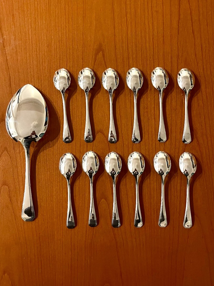 Christofle America, 12 Ice Cream Spoons And An Ice Cream Serving Scoop Excellent Condition -photo-3