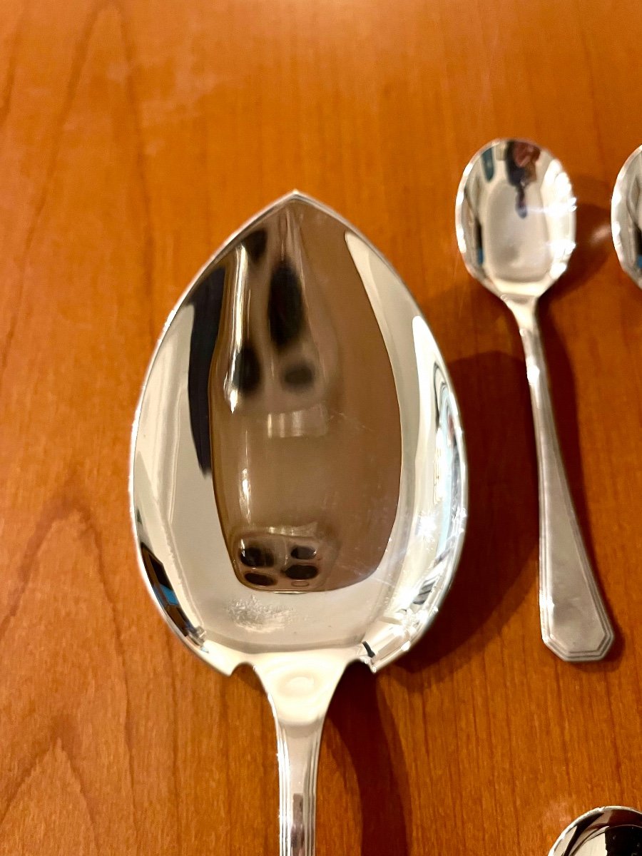 Christofle America, 12 Ice Cream Spoons And An Ice Cream Serving Scoop Excellent Condition -photo-1