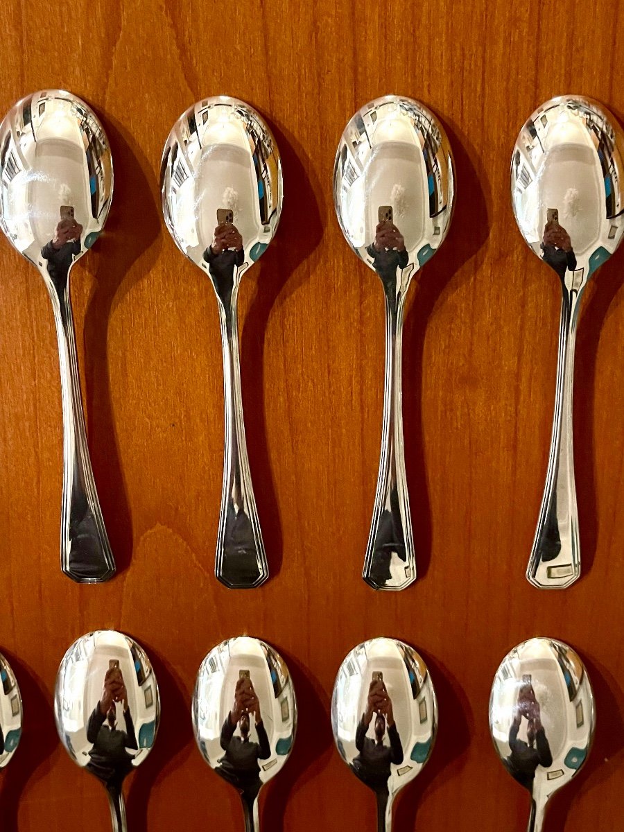 Christofle America, 12 Ice Cream Spoons And An Ice Cream Serving Scoop Excellent Condition -photo-5