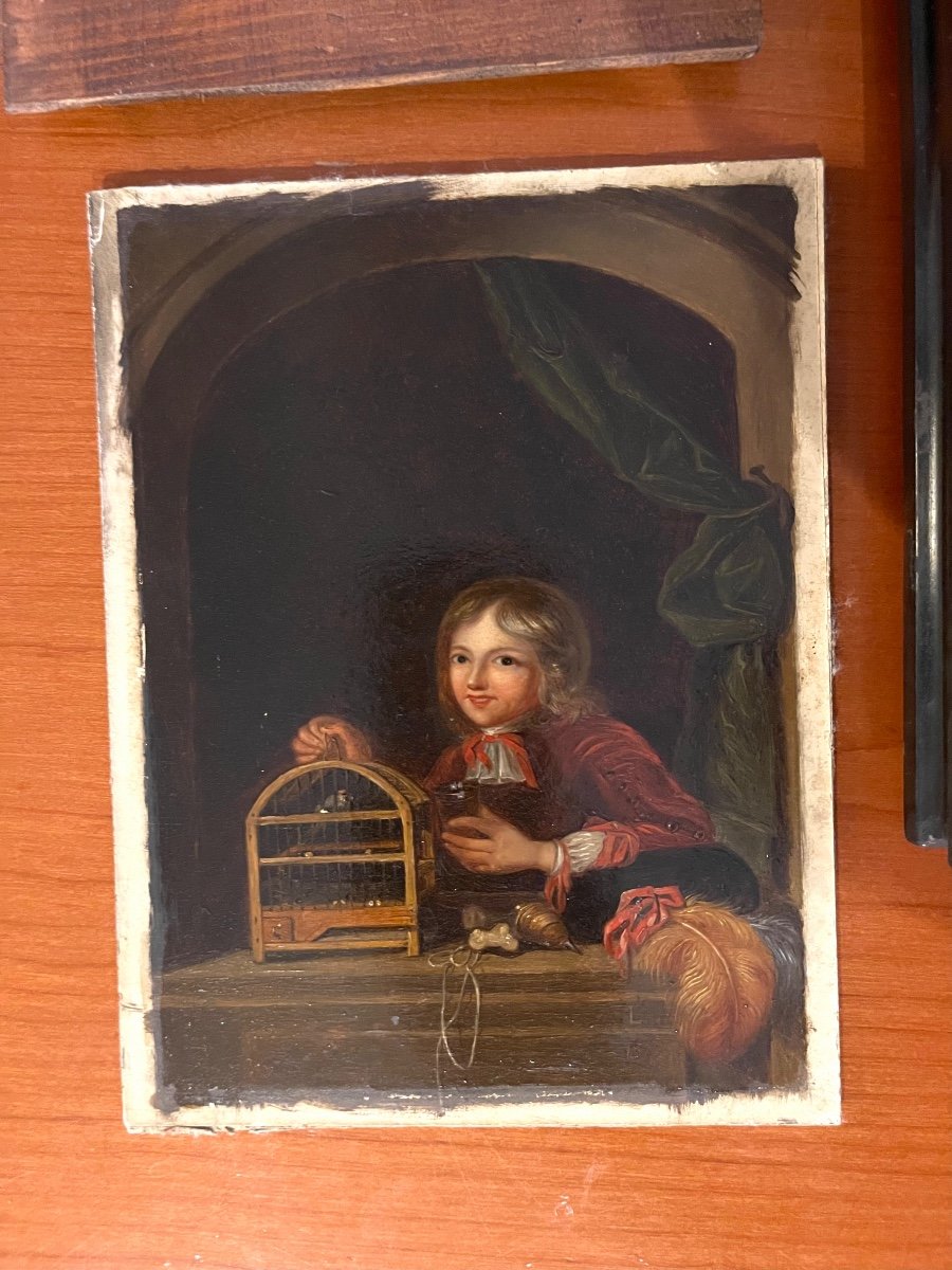 Painting, Child In A Birdcage Signed Lainé 1863 -photo-6