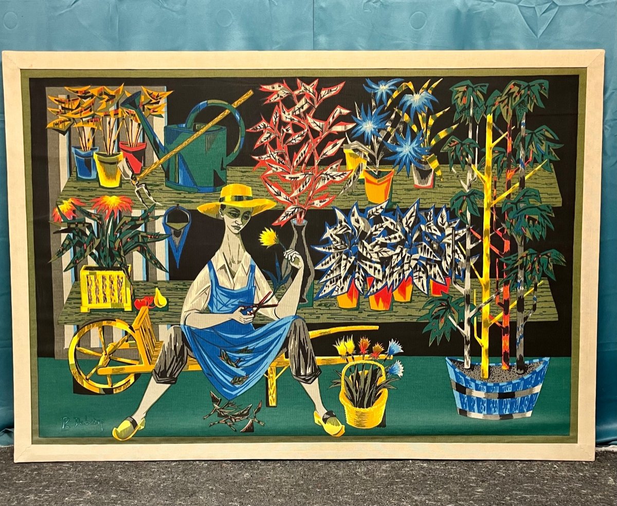 Robert Debieve Tapisserie Sérigraphie Le Fleuriste 177x123 Cm 