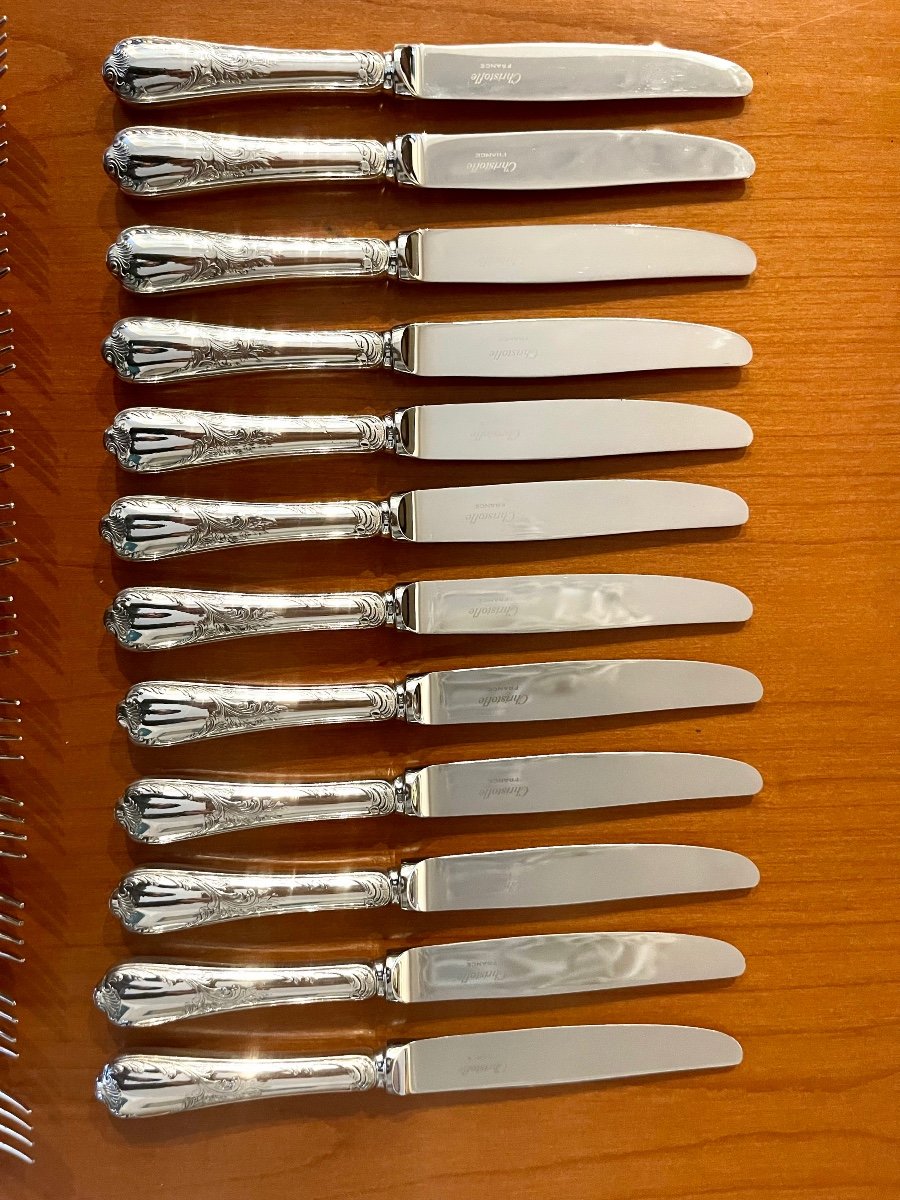 Christofle Marly Cutlery For Entremet, Cheese: 12 Knives, 12 Forks, 1 Pie Server -photo-5