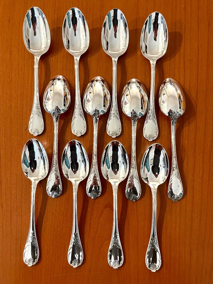 Christofle Marly 12 Dessert Spoons 17 Cm Excellent Condition -photo-1