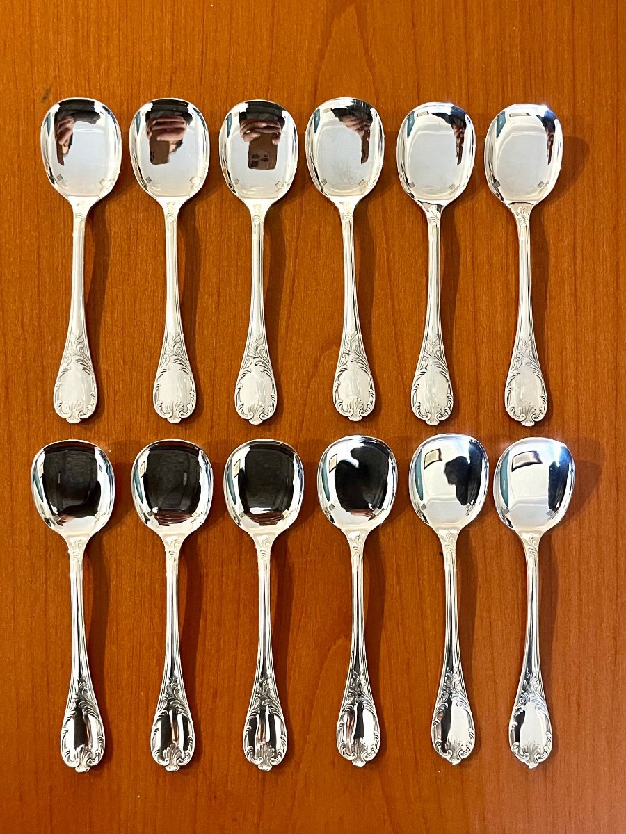 Christofle Marly 12 Spoons, Ice Cream Scoop, Sorbet, New Condition -photo-2